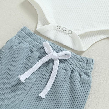 Newborn Baby Boy Girl Clothes Ribbed Knitted Long Sleeve Romper Pants Solid Cotton Infant Fall Winter Outfits 2Pcs