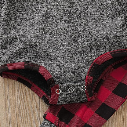Newborn Baby Boy Clothes Fall Winter Infant Outfits Long Sleeve Hoodie Romper + Red Plaid Pants Set