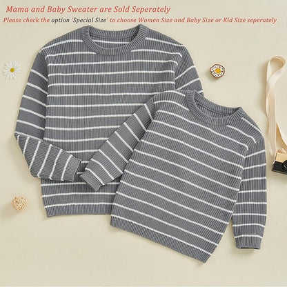 Mommy and Me Sweater Matching Family Outfit Long Sleeve Knit Sweater Pullover Mom and Baby Clothes