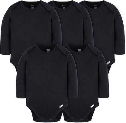Gerber Unisex Baby Long Sleeve Solid Onesies Multi-pack Interlock 180 Gsm