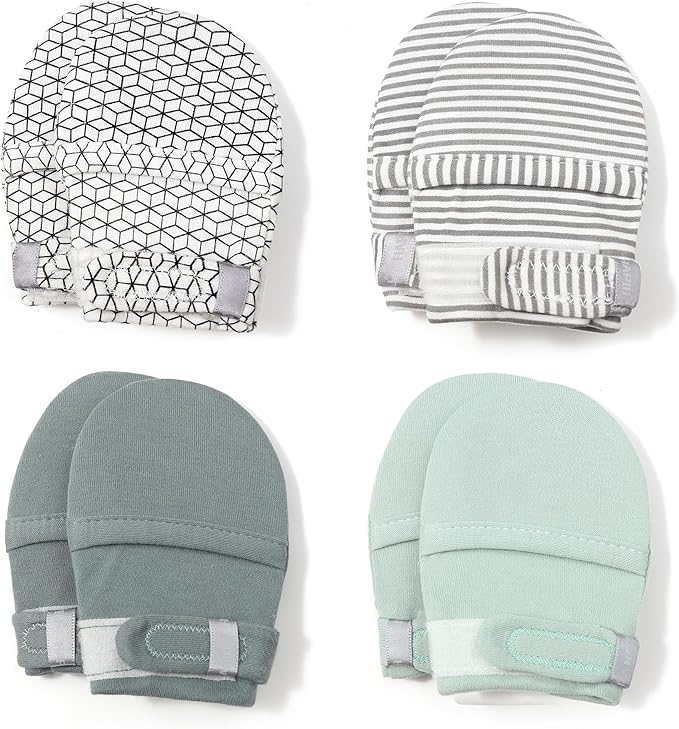 HAPIU Baby No Scratch Mittens Stay On, 100% Cotton Breathable, Adjustable Infant Gloves for Boys Girls, Newborn - 12 M