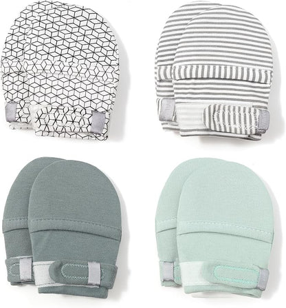 HAPIU Baby No Scratch Mittens Stay On, 100% Cotton Breathable, Adjustable Infant Gloves for Boys Girls, Newborn - 12 M