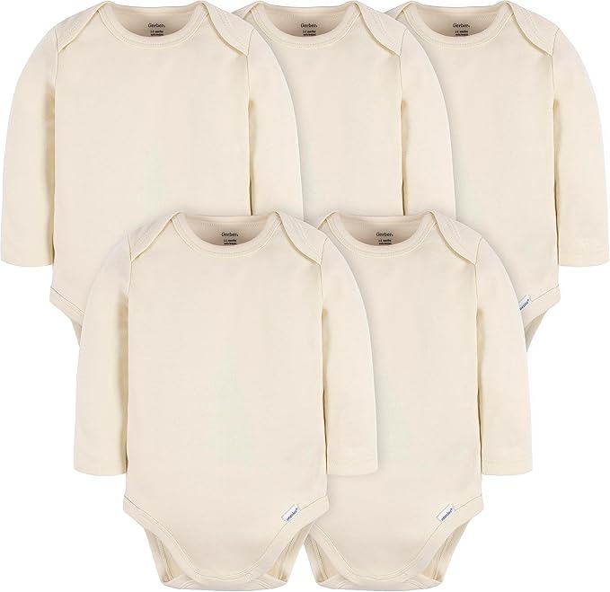 Gerber Unisex Baby Long Sleeve Solid Onesies Multi-pack Interlock 180 Gsm