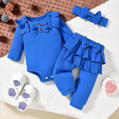 Aalizzwell Preemie Newborn Infant Baby Girls Clothes Ribbed Bodysuit Pants Set Fall Winter Outfits