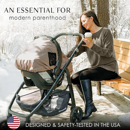 Milk Snob Winter Baby Car Seat Cover - Carseat Canopy & Stroller Cover for Babies - Waterproof, Windproof, Cozy Inner Fleece Lining - Keep Your Baby Warm, Dry & Cozy This Winter (Fawn)