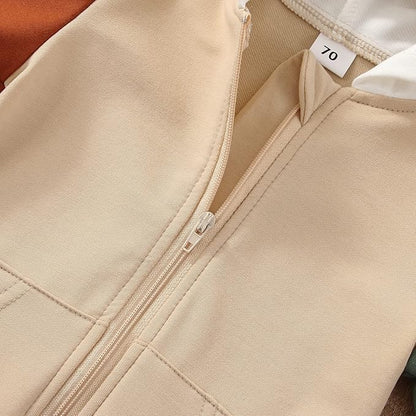 BemeyourBBs Newborn Baby Boy Clothes Color Block Long Sleeve Zipper Hooded Romper with Pocket Fall Winter One Piece Outfits