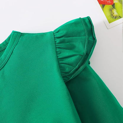 12M-14Y Toddler Baby Girls T Shirt Solid Color Blouse Ruffle Top Cotton Casual Tees Plain Shirt