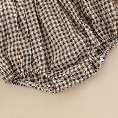 Douhoow Infant Baby Girl Plaid Romper Baby Sweatshirt Romper Ruffle Festival Clothes Fall Winter Outfits with Headband