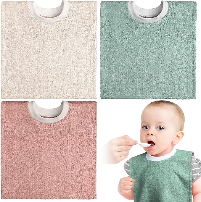 Foaincore 3 Pieces Full Coverage Toddler Bibs Pullover Baby Bibs Absorbent Cotton Terry Towel Toddler