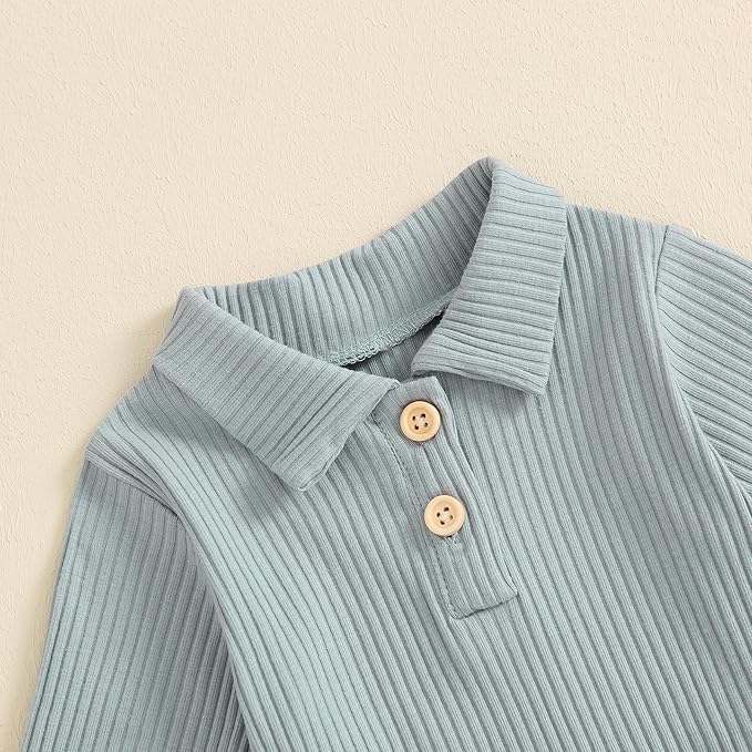 Newborn Baby Boy Girl Clothes Ribbed Knitted Long Sleeve Romper Pants Solid Cotton Infant Fall Winter Outfits 2Pcs