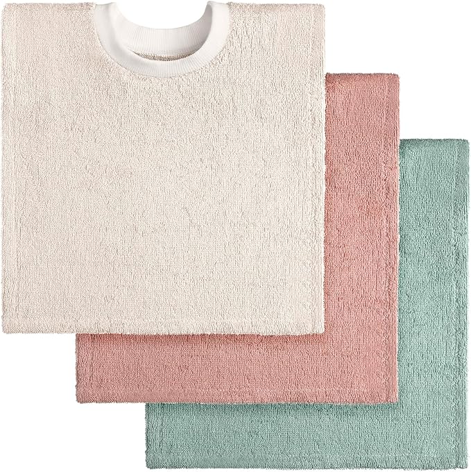 Foaincore 3 Pieces Full Coverage Toddler Bibs Pullover Baby Bibs Absorbent Cotton Terry Towel Toddler