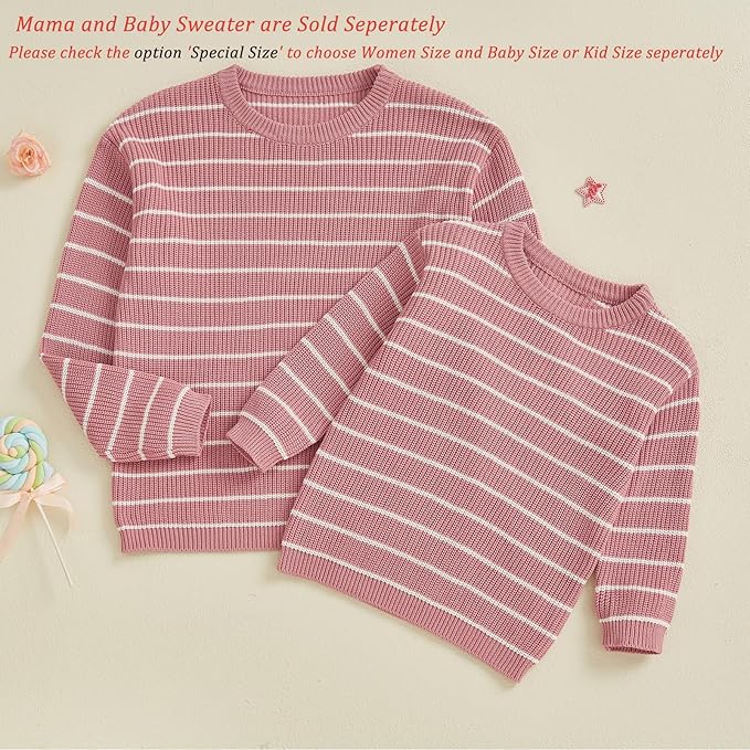 Mommy and Me Sweater Matching Family Outfit Long Sleeve Knit Sweater Pullover Mom and Baby Clothes