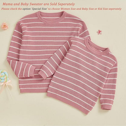 Mommy and Me Sweater Matching Family Outfit Long Sleeve Knit Sweater Pullover Mom and Baby Clothes