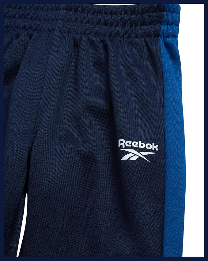 Reebok Baby Boy Pants Set - 3 Piece Tricot Fleece Jogger Pants Short Sleeve T Shirt & Track Jacket for Toddlers & Infants