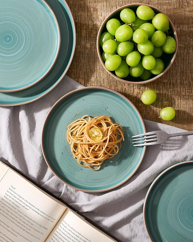 Famiware Meteor Plates and Bowls Sets for 4, 12 Pieces Dinnerware Sets, Microwave and Dishwasher Safe Dishes Set, Peacock Green