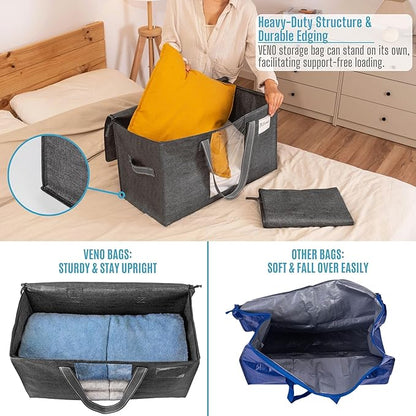 VENO 8 Pack Moving Bags, Christmas Storage Bins, Moving Boxes Alternative, Comforter and Blanket Storage Bags, College Dorm Packing Supplies, Foldable Heavy-Duty Tote with Window (Gray, 8 Pack)