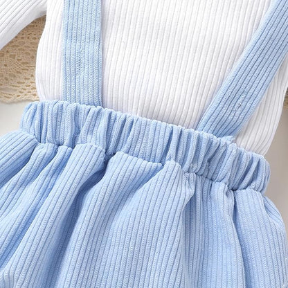 Tiny Cutey Newborn Baby Girl Clothes Bell Sleeve Romper and Corduroy Overalls Shorts Infant Girl Fall Outfits