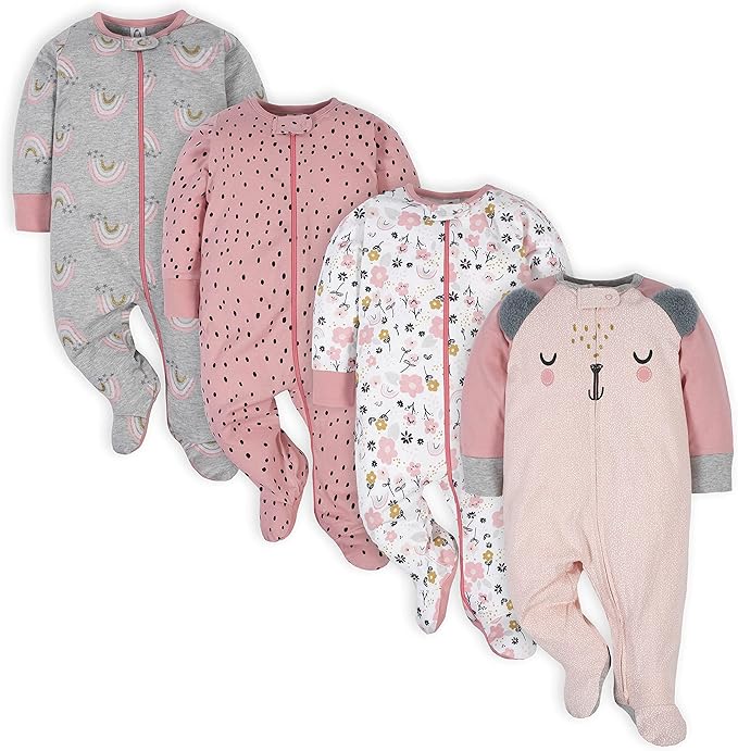 Gerber baby-girls 4 Pack Sleep N' Play Footie