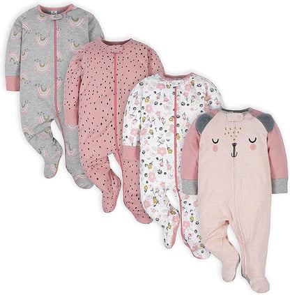 Gerber baby-girls 4 Pack Sleep N' Play Footie