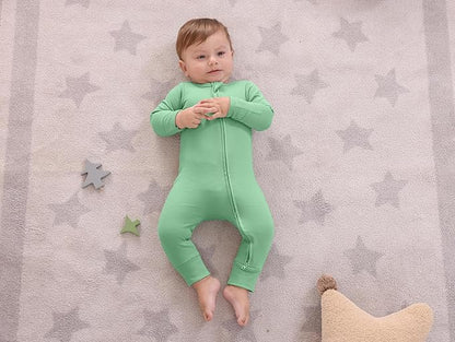 GUISBY Long Sleeve Cotton Pajamas Footless Baby Bodysuits with Zipper and Mittens 3-Pack for Boys Girls