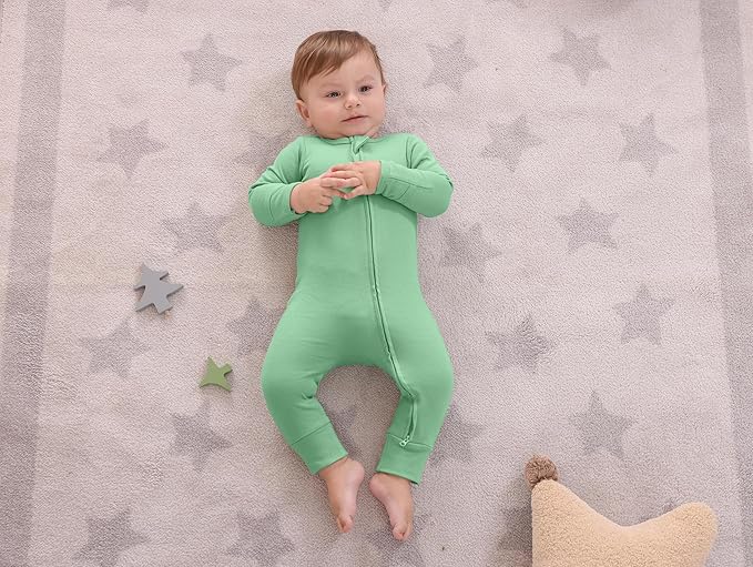 GUISBY Long Sleeve Cotton Pajamas Footless Baby Bodysuits with Zipper and Mittens 3-Pack for Boys Girls