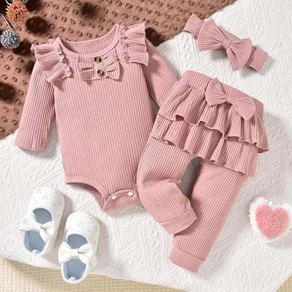 Aalizzwell Preemie Newborn Infant Baby Girls Clothes Ribbed Bodysuit Pants Set Fall Winter Outfits