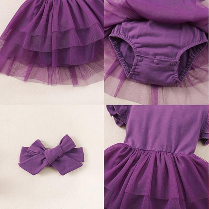 Baby Girl Clothes Infant Ruffle Sleeve Romper Dress Newborn Solid Tutu Skirt Sets Jumpsuit Headband Outfit
