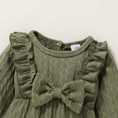 Happy Town Baby Girl Romper Infant Fall Winter Clothes Ruffle Sweater Long Sleeve Bodysuit Jumpsuit and Headband