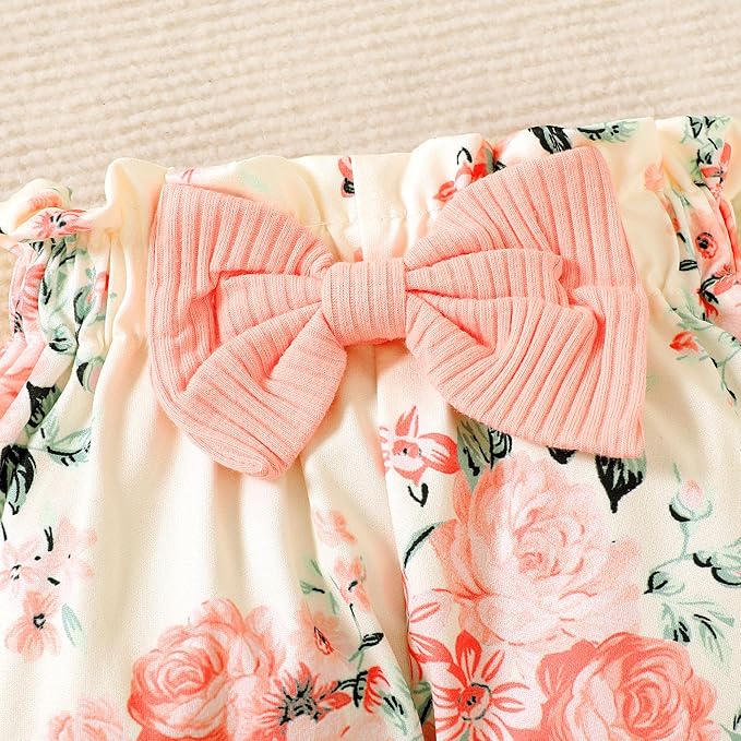 Newborn Infant Baby Girl Clothes Outfits Rib Romper Floral Pants with Headband Winter Clothing Set