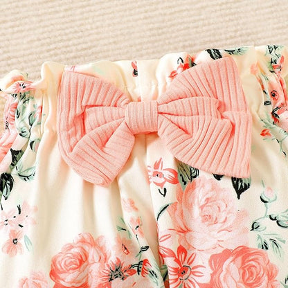 Newborn Infant Baby Girl Clothes Outfits Rib Romper Floral Pants with Headband Winter Clothing Set