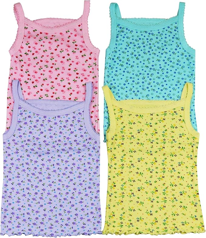 ToBeInStyle Girl's 4 Pack Ruffle Hem Spaghetti Strap Tank Tops