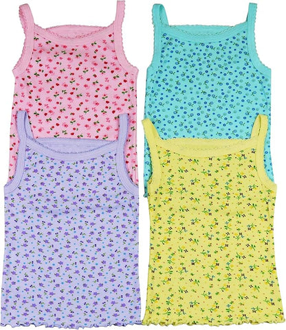 ToBeInStyle Girl's 4 Pack Ruffle Hem Spaghetti Strap Tank Tops