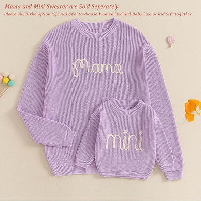 Mommy and Me Sweater Matching Family Outfit Long Sleeve Knit Sweater Pullover Mom and Baby Clothes