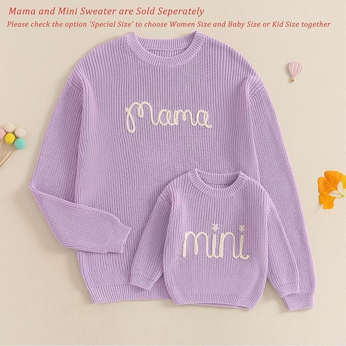 Mommy and Me Sweater Matching Family Outfit Long Sleeve Knit Sweater Pullover Mom and Baby Clothes