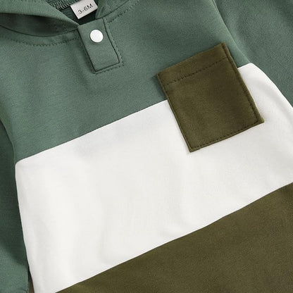 BemeyourBBs Newborn Baby Boy Clothes Color Block Long Sleeve Zipper Hooded Romper with Pocket Fall Winter One Piece Outfits