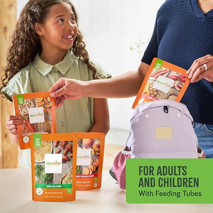 Real Food Blends Variety Pack - Pureed Food Meals for Tube Feeding with Protein, Vegetables & Fruits - 320–340 Calories Per Pouch for Lunch & Dinner - 9.4 oz (Pack of 12)