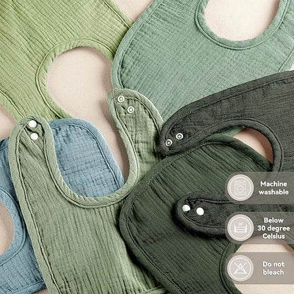 Muslin Baby Bibs for Unisex Boys Girls, Cotton Drool Bibs, Adjustable Newborn Bibs for Drooling and Teething