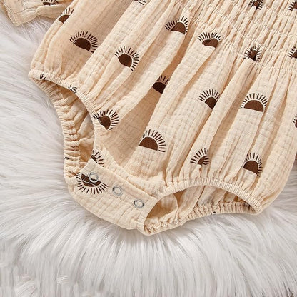 2pcs Infant Baby Girls Romper Dress Headband Long Sleeve Clothing Flowers Newborn Boho Girl Outfit Jumpsuit Clothes