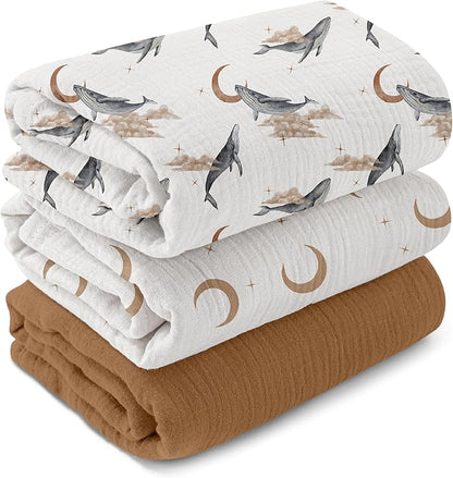 GLLQUEN BABY Muslin Swaddle Blankets,3-Pack Receiving Blanket for Newborn Boys and Girls,Baby Swaddle Blanket Unisex,Little Bear,Baby Essentials, Registry & Gift, 40 x 38 inches