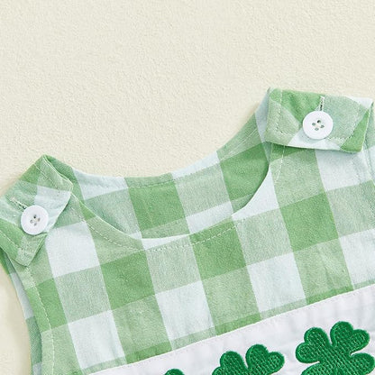 Sasaerucure Newborn Infant Baby Boy St Patricks Day Outfit Clover Onesie Green Plaid Romper One Piece Sleeveless Bodysuit