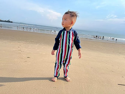 weVSwe Baby Toddler UPF 50+ Sun Protection Rash Guard Long Sleeve Swimsuit with Crotch Zipper