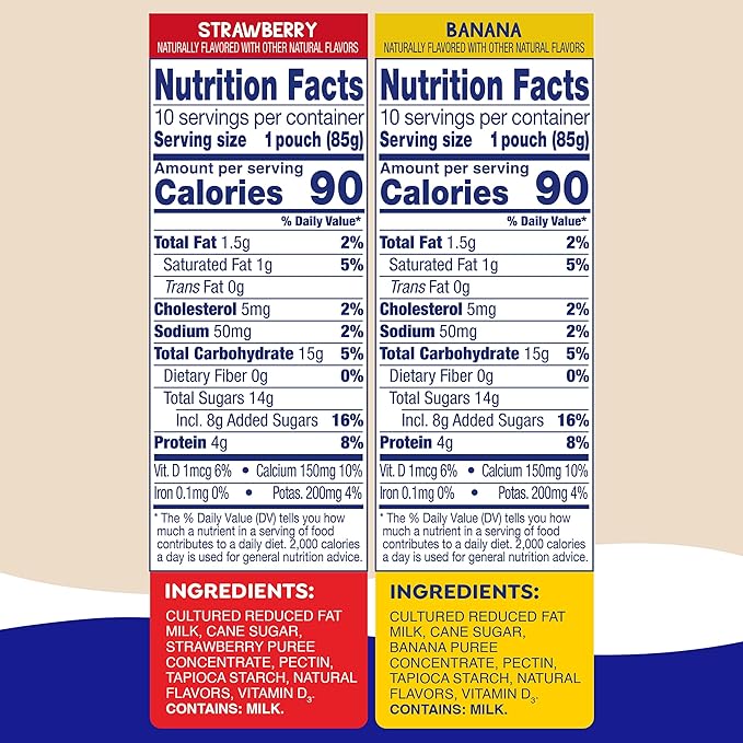 GoGo squeeZ yogurtZ Variety Pack, Strawberry & Banana, 3 oz (Pack of 20), Kids Snacks Made from Real Yogurt and Fruit, No Fridge Needed, Gluten Free, Nut Free, Recloseable Cap, BPA Free Pouches