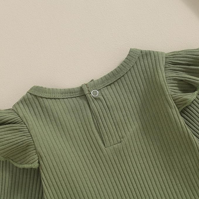 Mubineo Infant Baby Girl Basic Plain Rib Knit Ruffle Long Sleeve Romper Bodysuit Tops