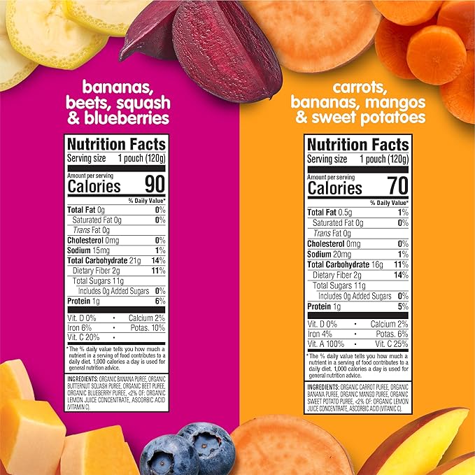 HAPPYTOT Organics Stage 4 Baby Food Pouches, Gluten Free, Vegan Snack, Love My Veggies, Fruit & Veggie Puree, Variety Pack, 4.22 Ounce (Pack of 16), Amazon Exclusive