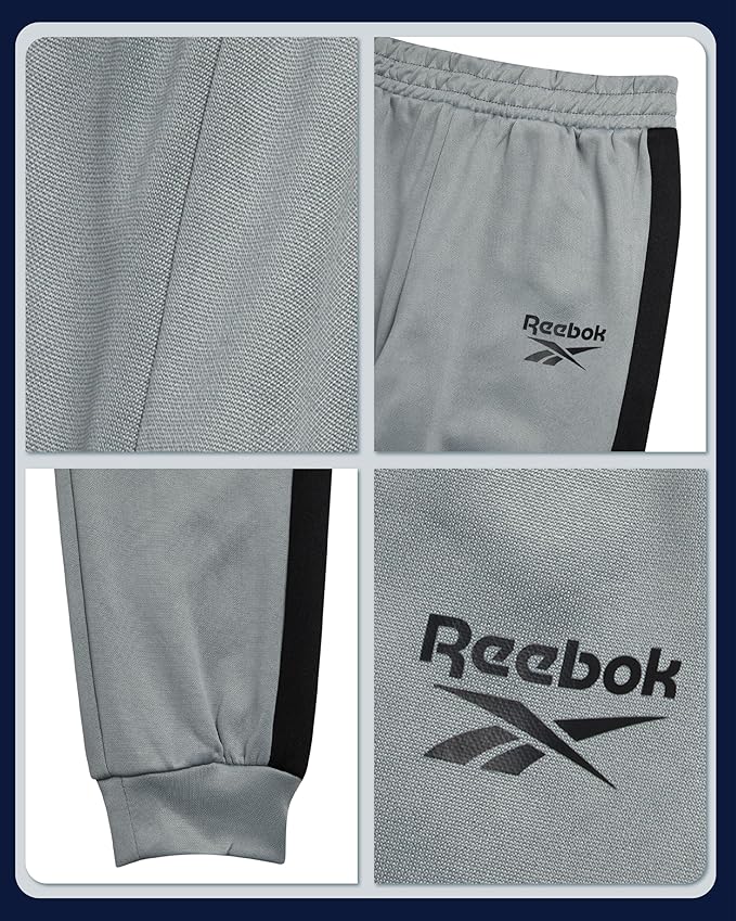 Reebok Baby Boy Pants Set - 3 Piece Tricot Fleece Jogger Pants Short Sleeve T Shirt & Track Jacket for Toddlers & Infants