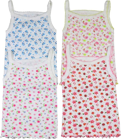 ToBeInStyle Girl's 4 Pack Ruffle Hem Spaghetti Strap Tank Tops