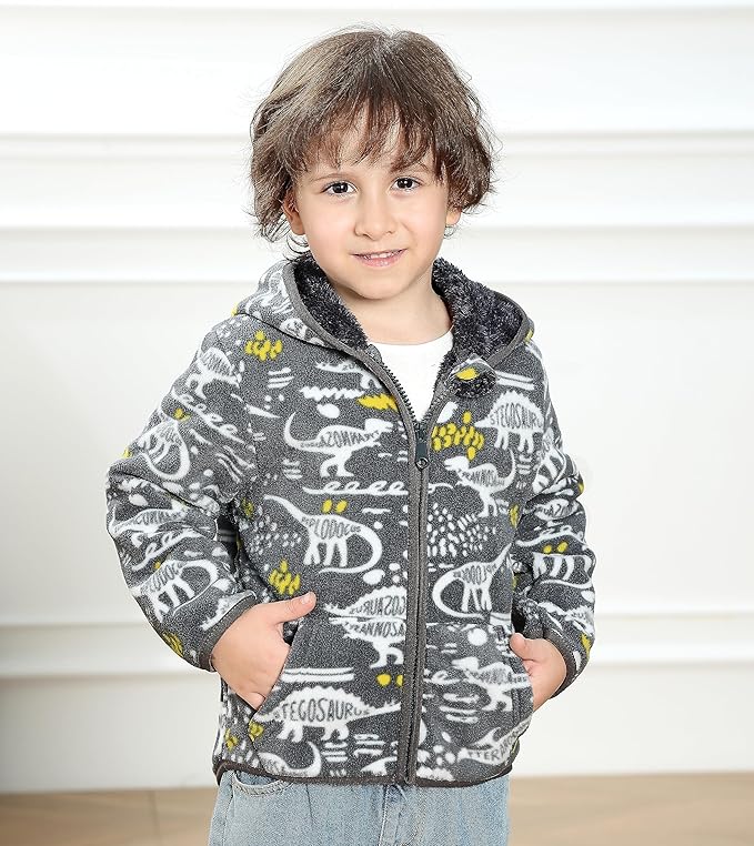Feidoog Toddler Fleece Jacket Baby Boys Girls Hooded Zipper Long Sleeve Thick Warm Outerwear