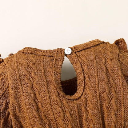 Happy Town Baby Girl Romper Infant Fall Winter Clothes Ruffle Sweater Long Sleeve Bodysuit Jumpsuit and Headband