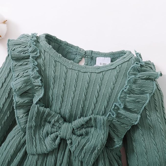 Happy Town Baby Girl Romper Infant Fall Winter Clothes Ruffle Sweater Long Sleeve Bodysuit Jumpsuit and Headband