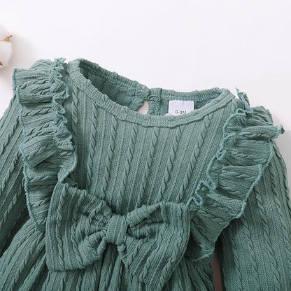 Happy Town Baby Girl Romper Infant Fall Winter Clothes Ruffle Sweater Long Sleeve Bodysuit Jumpsuit and Headband